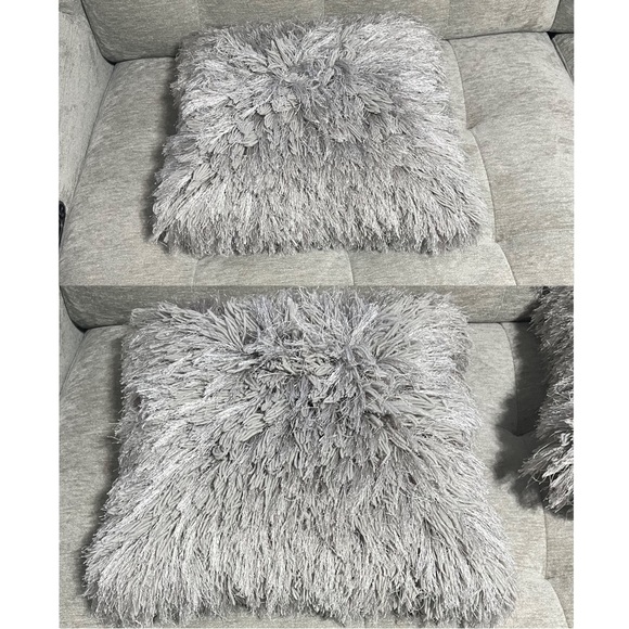 SAFAVIEH Two Large Gray Shag Metallic Silver Decorative Throw Pillows - Picture 13 of 17